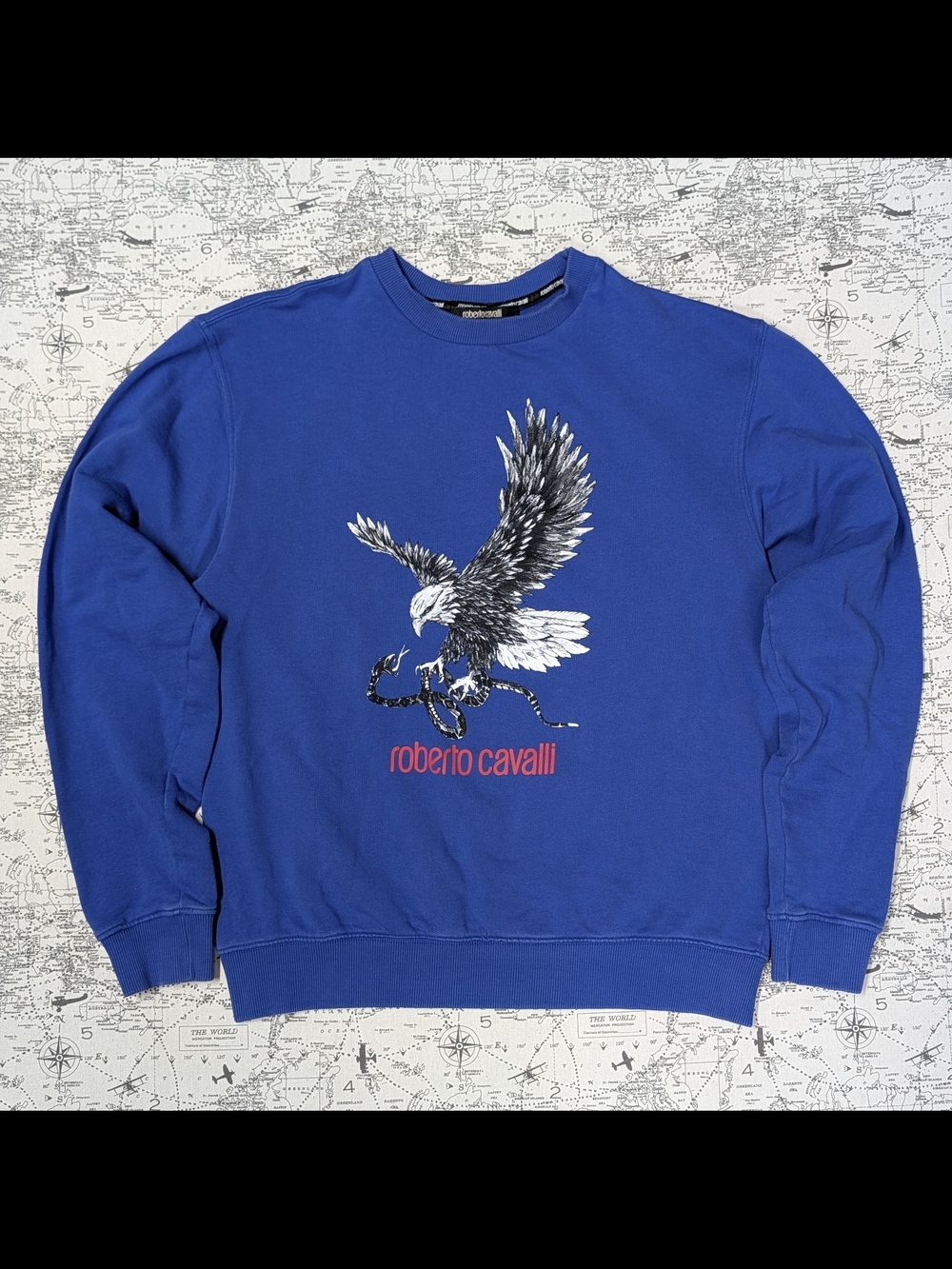 Roberto Cavalli Eagle & Snake Graphic Sweatshirt Royal Blue XL Luxury Streetwear